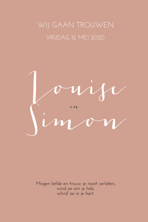 Trouwkaart roze takje 