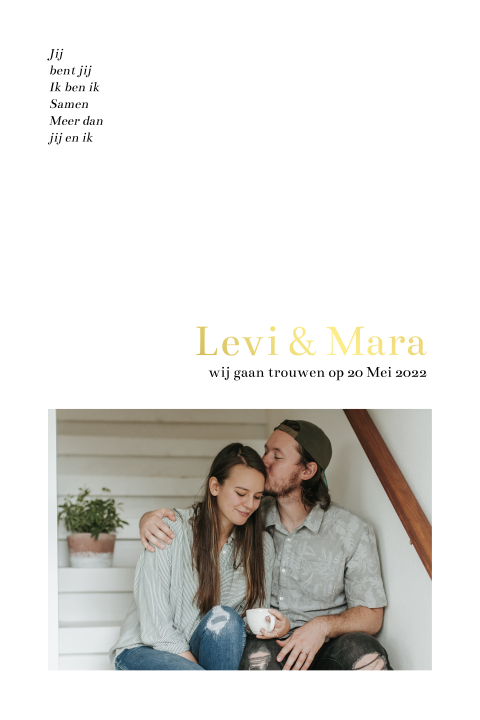 Trouwkaart foto goudfolie Huis van Mijn