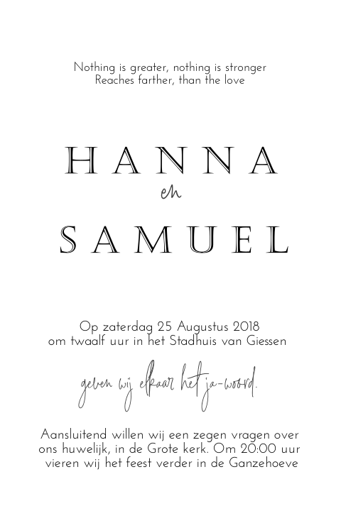 Trouwkaart zwart wit strak