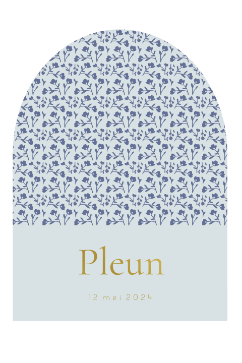 Geboortekaartje vorm boog bloemetjes blauw