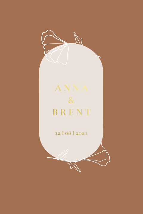 Trouwkaart goudfolie bloemen brique