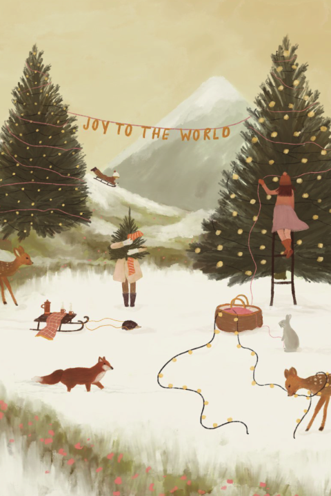 Kerstkaart foto tekening Joy
