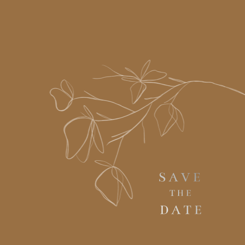 Save the Date kaart bloem lijntekening zilverfolie