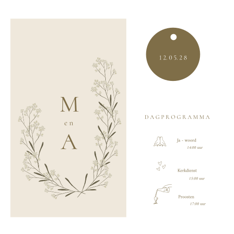Trouwkaart bloemen label kaartje