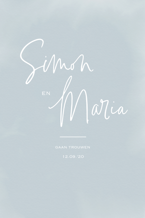 Trouwkaart bloem blauw watercolor