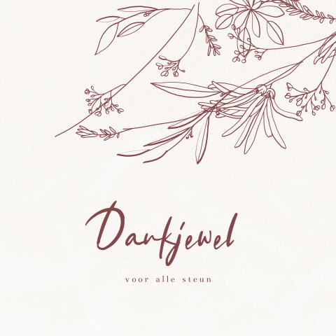 Bedankkaart met lijntekening van tak met bloemen