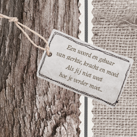 Condoleancekaartje met label op jute