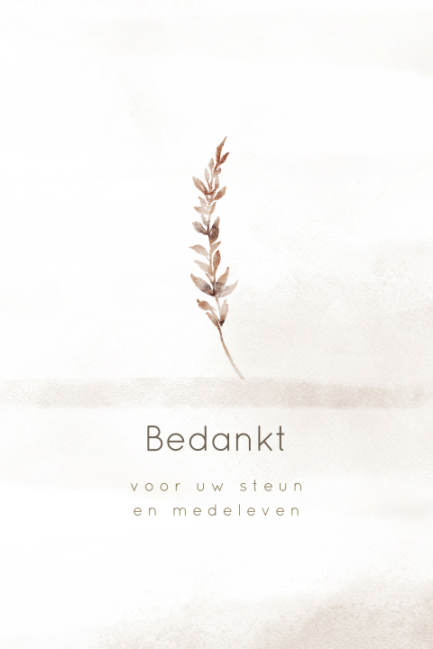 Rustige bedankkaart overlijden met aquarel takje