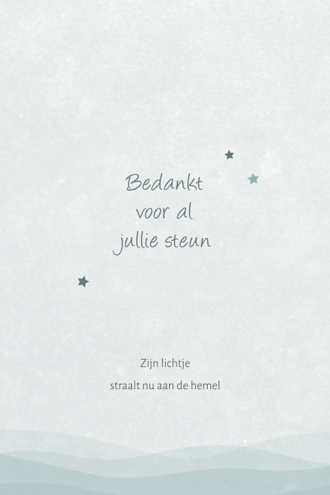 Bedankkaart na overlijden kindje met heuvels en sterretjes