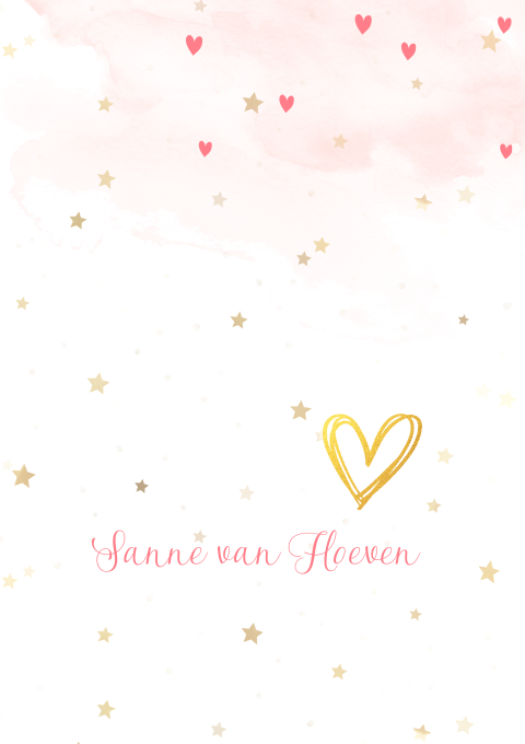 stijlvolle rouwbrief met aquarel en goudkleurige sterren confetti