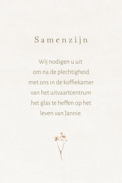 Klein kaartje uitnodiging voor koffietafel met bloem takje