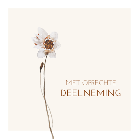 Met oprechte deelneming kaart met geschilderde bloem en witte rand