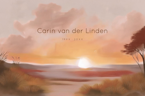 Rouwkaart aquarel duinen zee bruin roze tinten