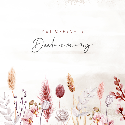 Condoleance kaart met droogbloemen en graspluimen