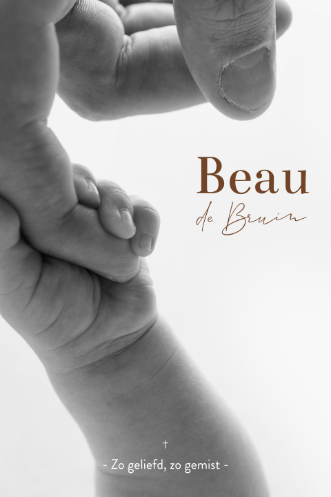 Rouwkaart baby en kind met foto van handen