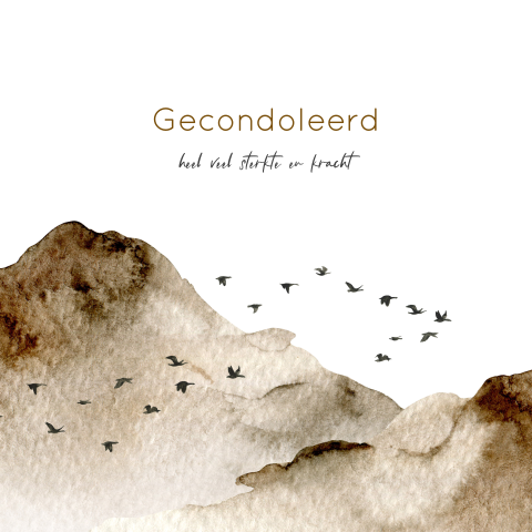 Condoleance kaart met aquarel bergen en vogels