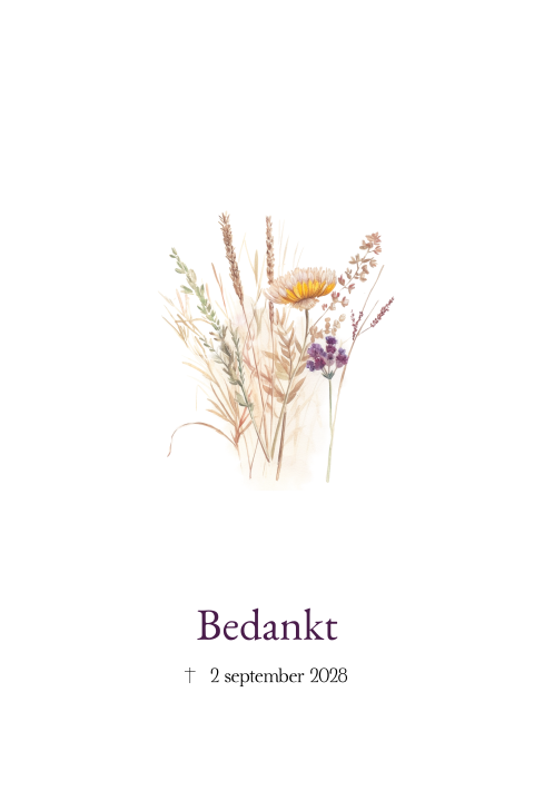 Bedankkaart overlijden foto veldboeket bloemen