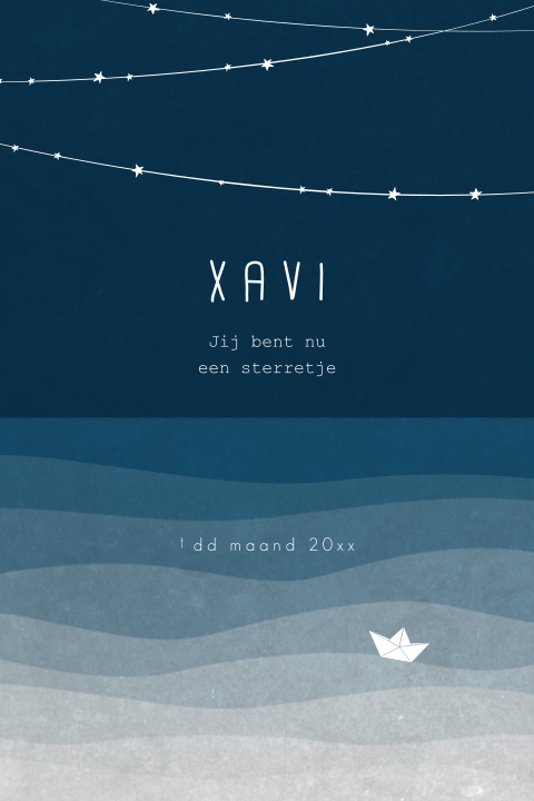 Overlijdenskaart voor een kind met de zee en een sterrenslinger