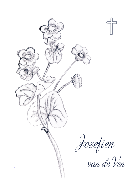 Mooie rouwbrief met tekening van bloemen