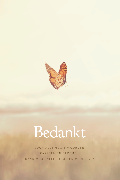 Rustige rouw bedankkaart met vlinder
