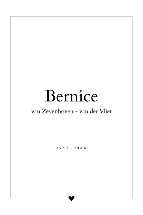 Klassieke rouwkaart zwarte rand en hartje