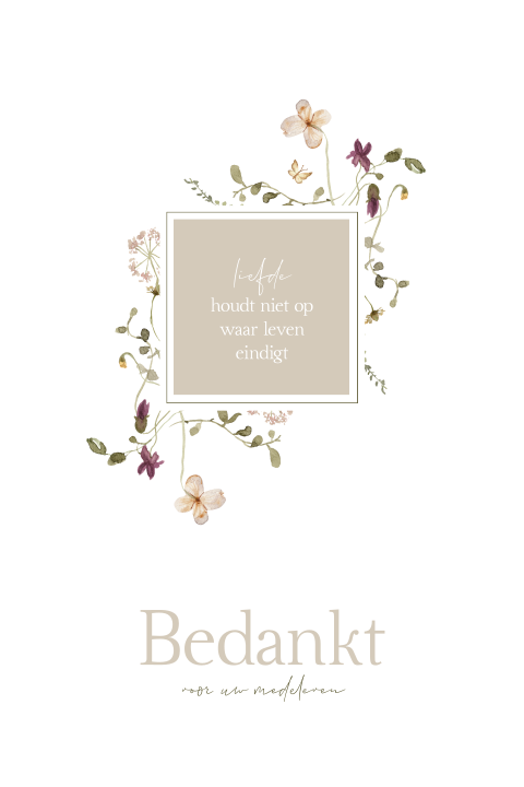 Rouw bedankkaart met aquarel veldbloemen