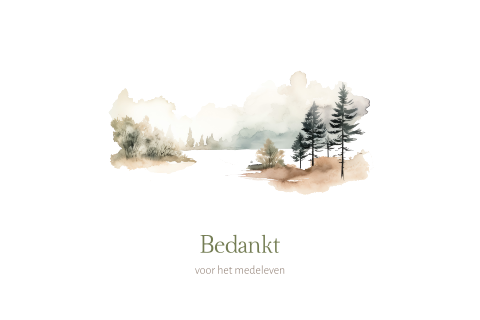Bedankkaart overlijden aquarel meer bomen bergen