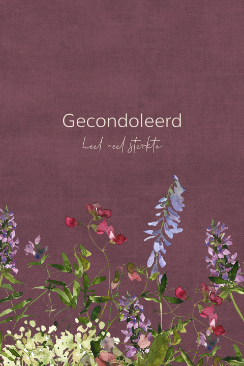 Condoleance kaart met veldbloemen en linnen achtergrond