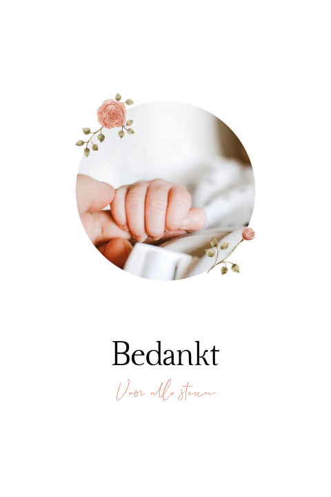 Bedankkaart overlijden kind baby foto bloemetjes