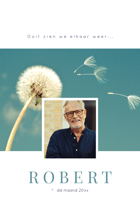 Gedachteniskaart met paardenbloem en eigen foto