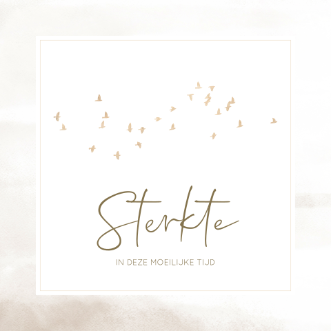 Condoleance kaart met "Sterkte", aquarel kader en vogels