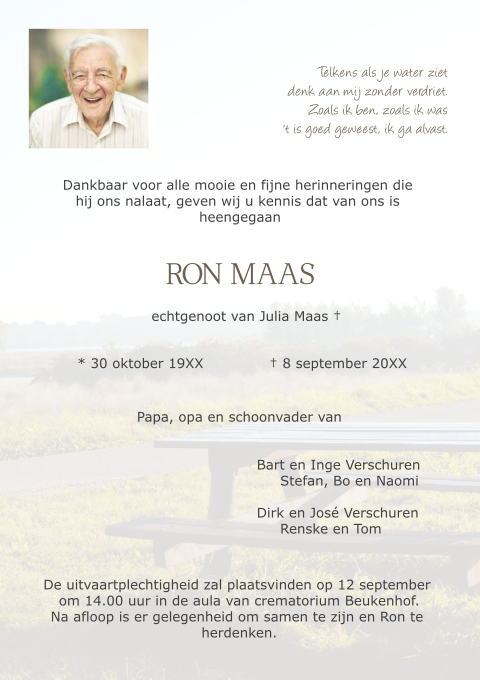 Rouwbrief man met open landschap