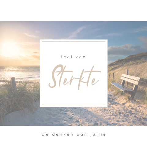 Sterkte kaart met strand, zee, bankje en zonlicht