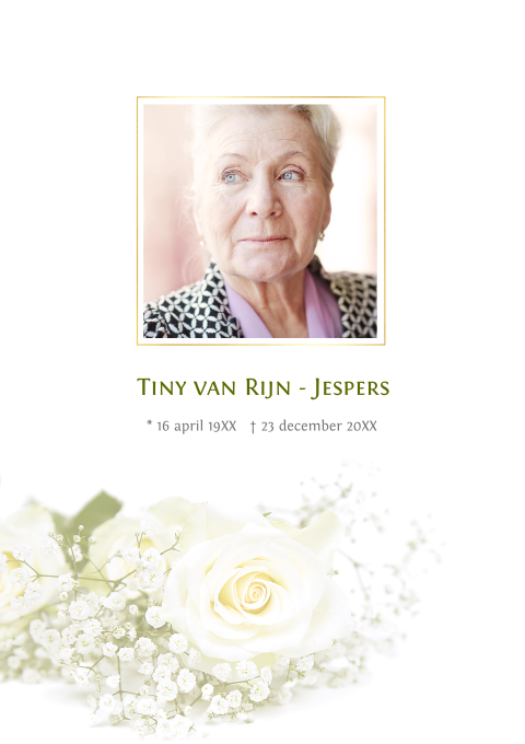Rouwbrief met rozen en gipskruid