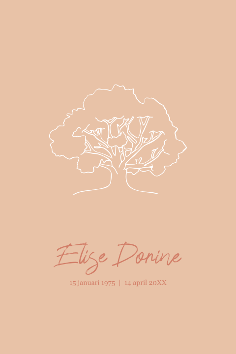 Kleurrijke rouwkaart voor een vrouw met een illustratie van een boom