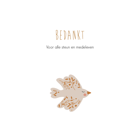 Bedankkaart overlijden baby kind vogeltje siersels