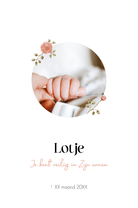 Rouwkaart kind baby foto bloemetjes
