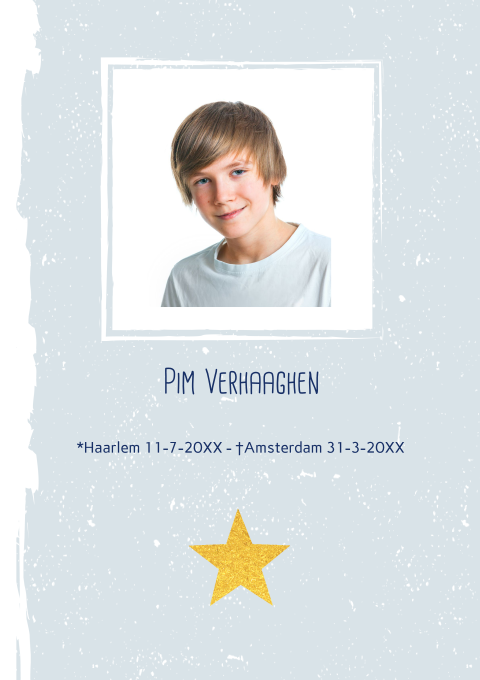 Mooie rouwbrief met foto en gouden ster