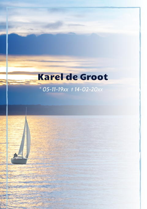 Mooie rouwbrief met een boot op het water