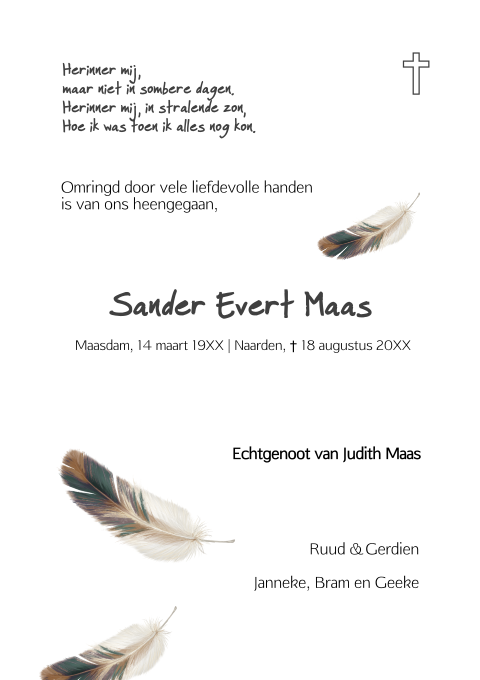 Rouwbrief met veren