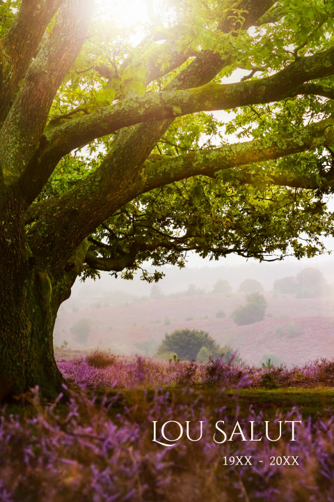Rouwkaart met boom op de heide