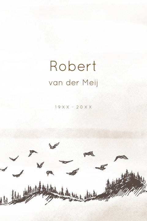 Rouwkaart landschap bergen vogels