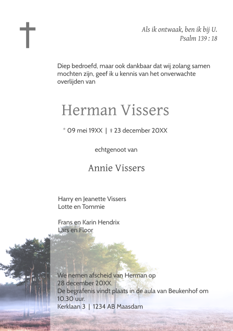 Rouwbrief mist op de hei