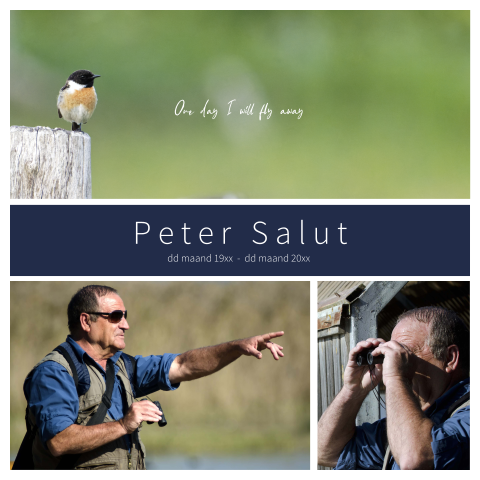 Rouwkaart fotocollage met hobby en natuur