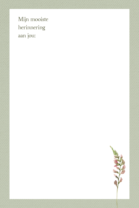 Invulkaartje herinnering met roze takje en linnen