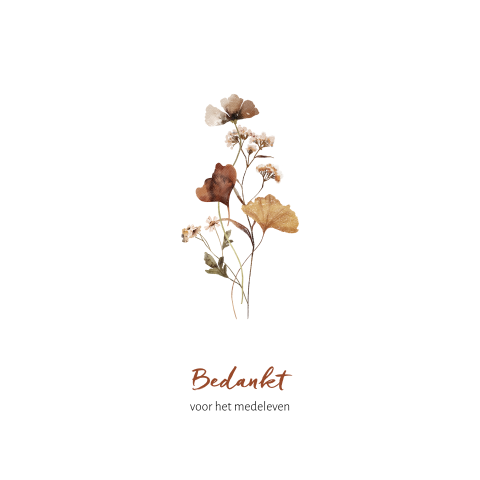 Bedankkaart overlijden bloemen aardetinten