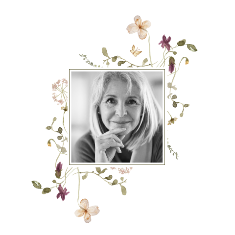 Rouw bedankkaart met portretfoto en veldbloemen