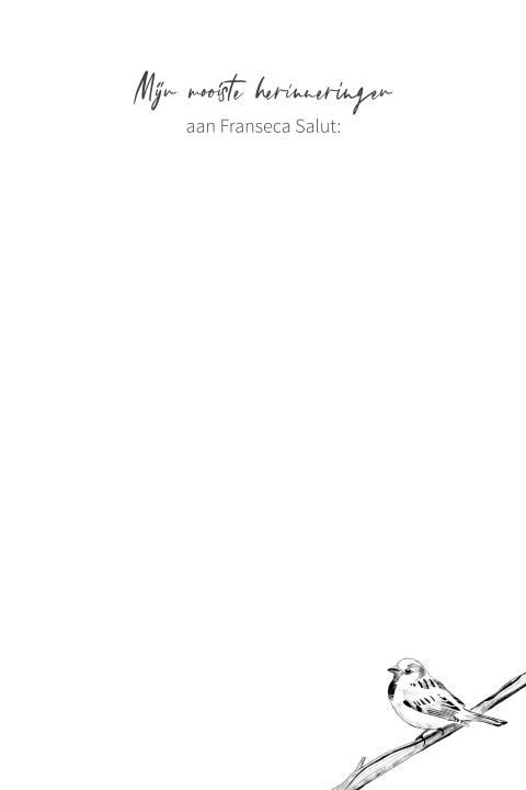 Invulkaartje voor herinnering met mus op tak