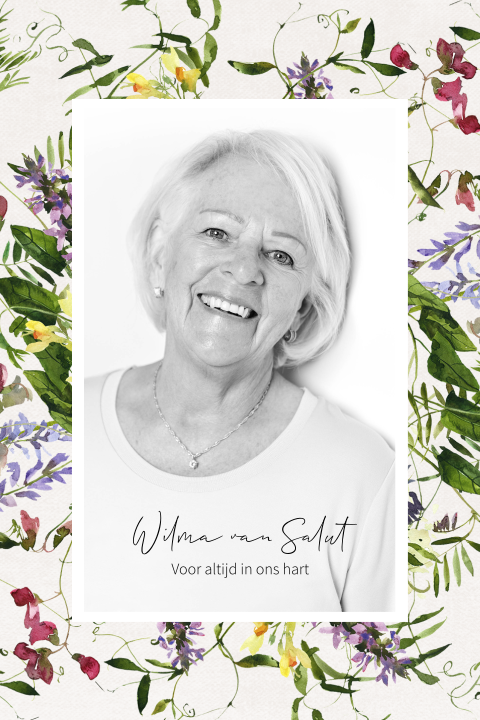 Herinneringskaartje met foto en aquarel veldbloemen