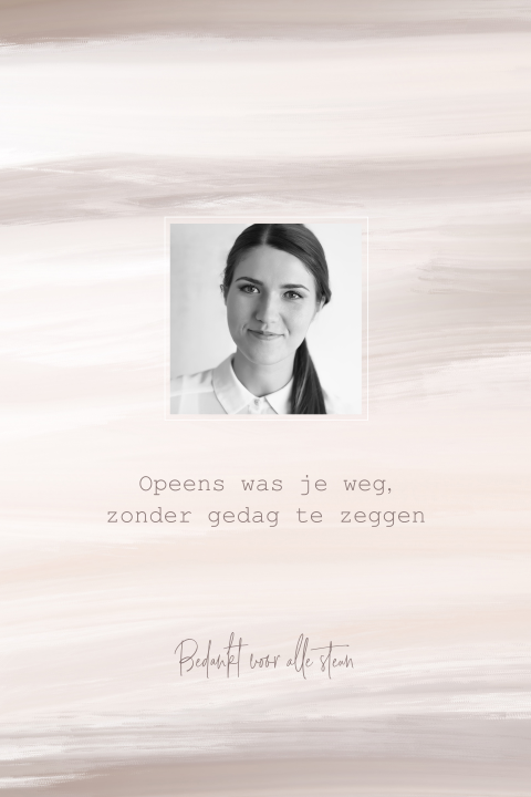 Moderne bedankkaart na overlijden met zacht roze verf strepen